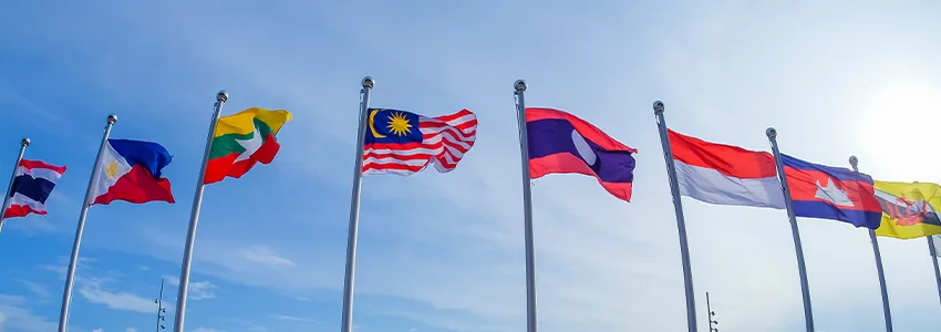 Flags of Southeast Asian countries symbolizing regional unity